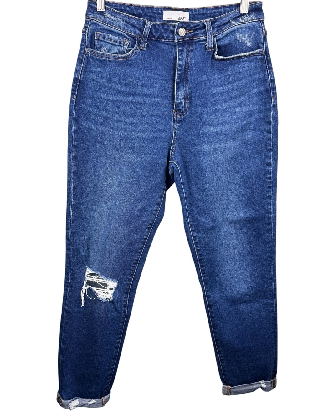Vervet High Rise Distressed Skinny Jeans Raw Hem Cuffed Size 28 Stretch Denim